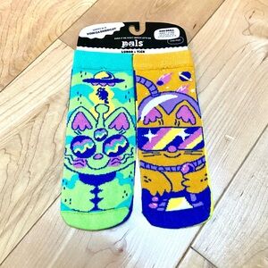 Colorful pals and Pinkgabbercat mismatched space socks - lunar and tick - kids S
